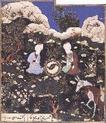 Elijah and khizr as mirror images,near the fount of life where their twin fish have resuscitated unknow artist